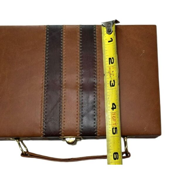 Vintage Domino Set Leatherette Case 28 Heavy Tiles Brass Spinner Travel Game - Picture 8 of 9